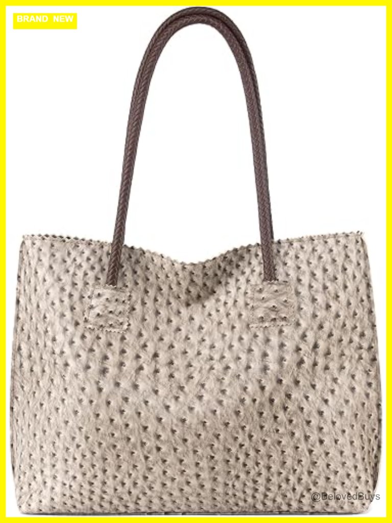 Large Ostrich Vegan Leather Tote Bag With Zipper Shoulder Handbag